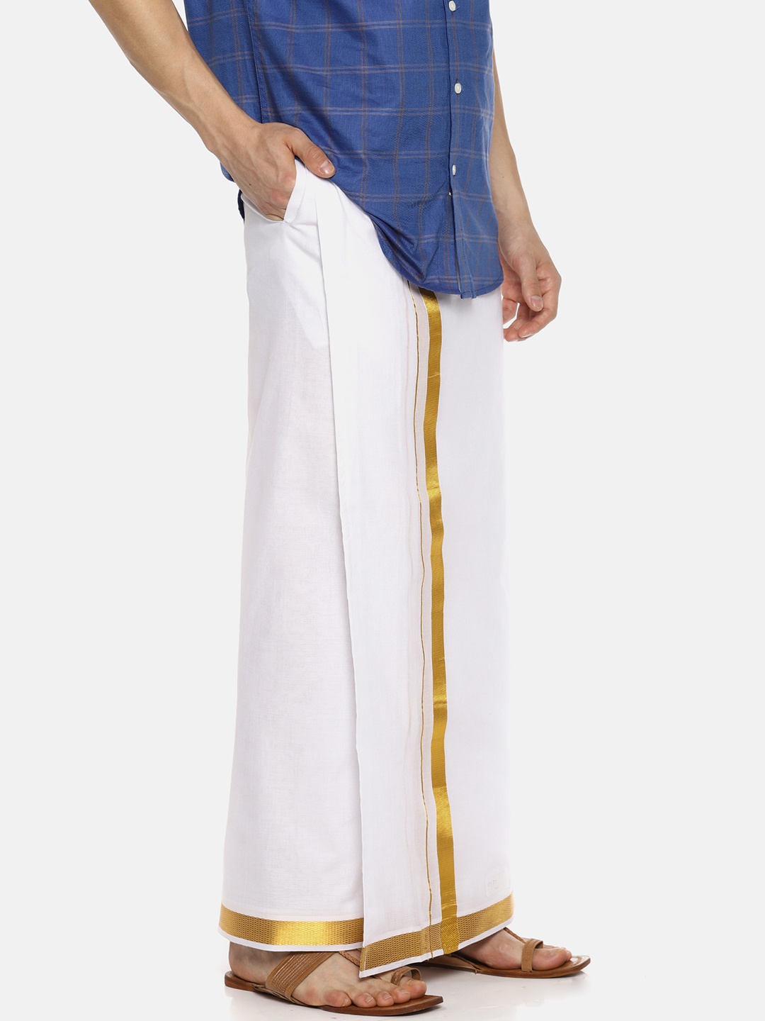 

Sethukrishna Men White Solid Readymade Dhoti
