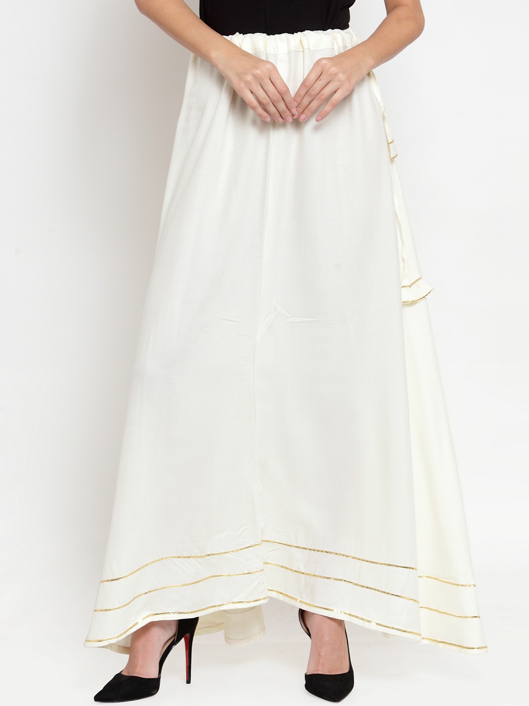 

Clora Creation Women White Solid Flared Maxi Skirt, Off white