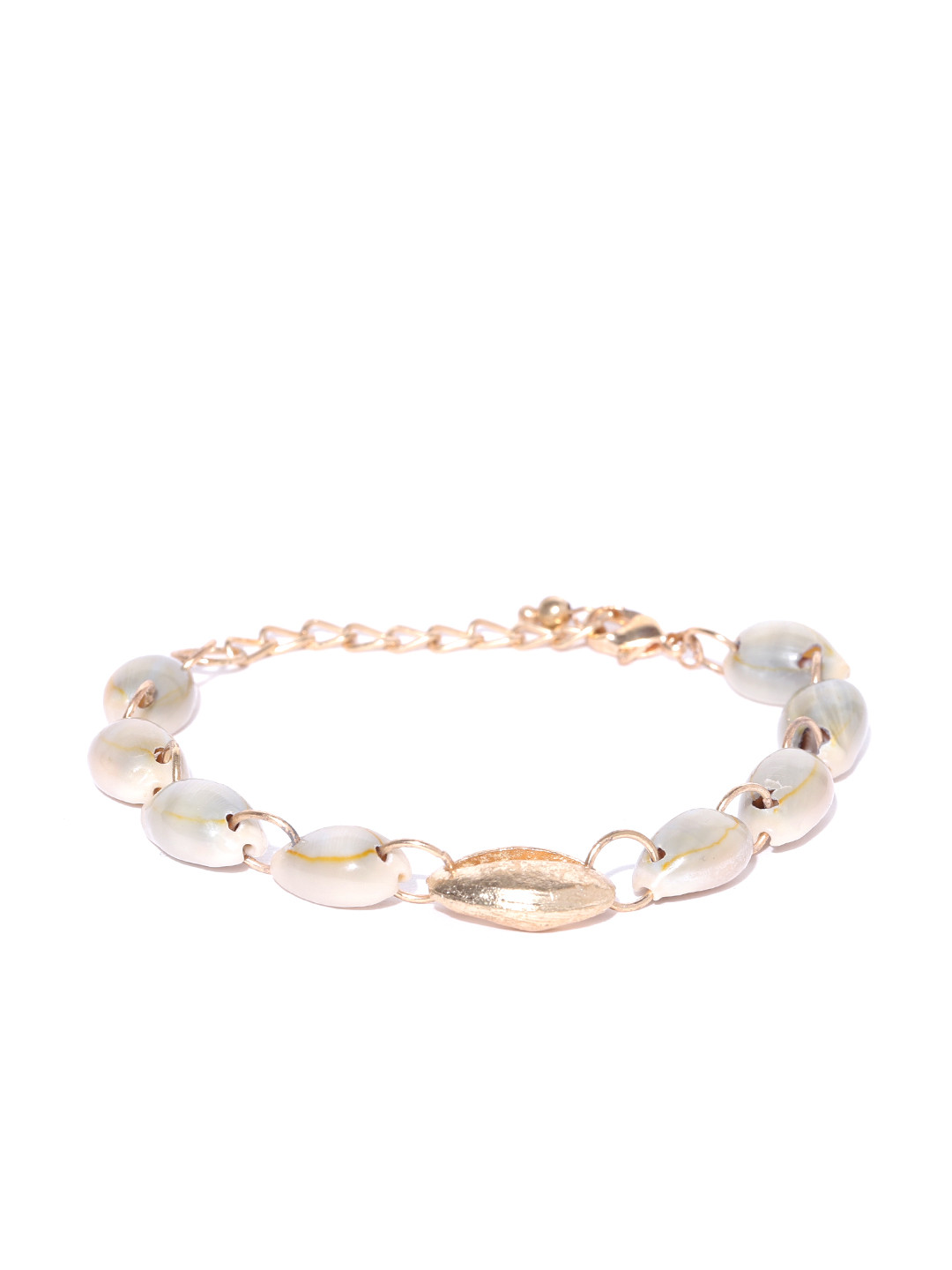 

Blueberry Off-White Gold-Plated Handcrafted Shell Link Bracelet