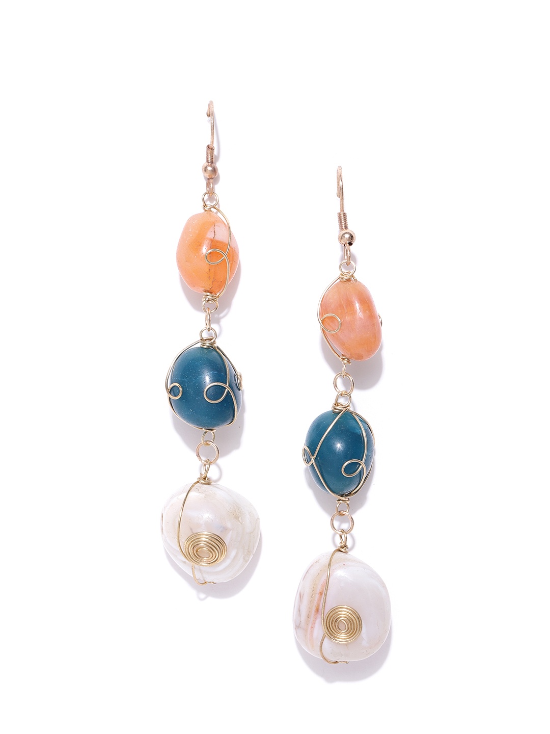 

Blueberry Multicoloured Gold-Plated Handcrafted Stone Detail Contemporary Drop Earrings, Multi