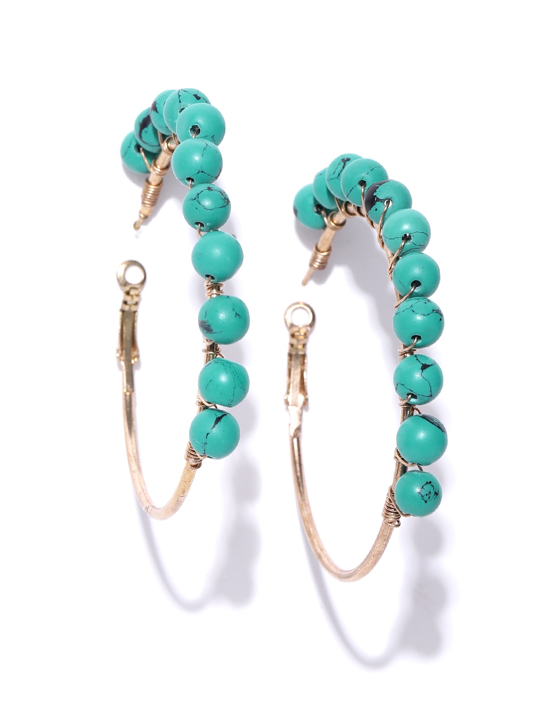 

Blueberry Turquoise Blue Gold-Plated Beaded Handcrafted Circular Hoop Earrings