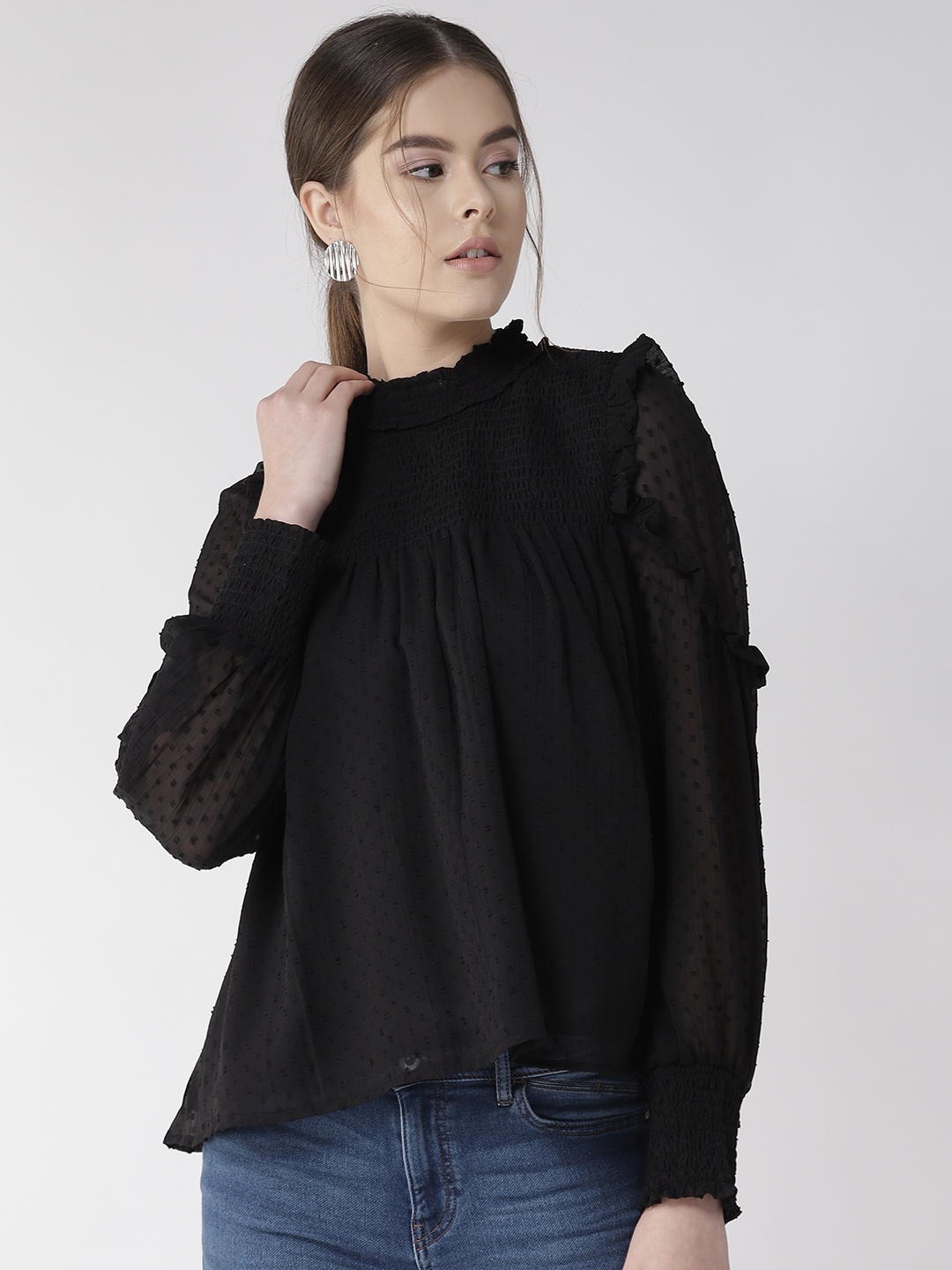 

Antheaa Women Black Self Design A-Line Top