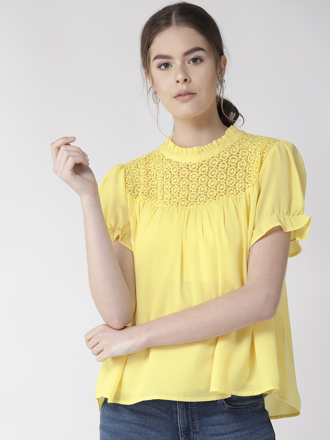 

Antheaa Women Yellow Solid A-Line Top