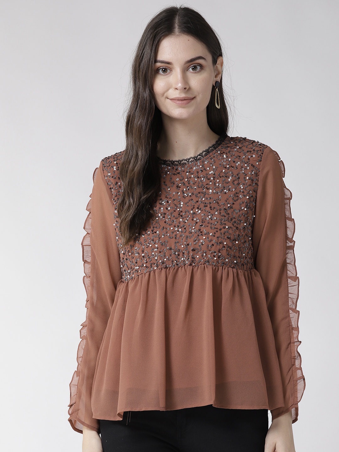 

Antheaa Women Brown Embellished A-Line Top