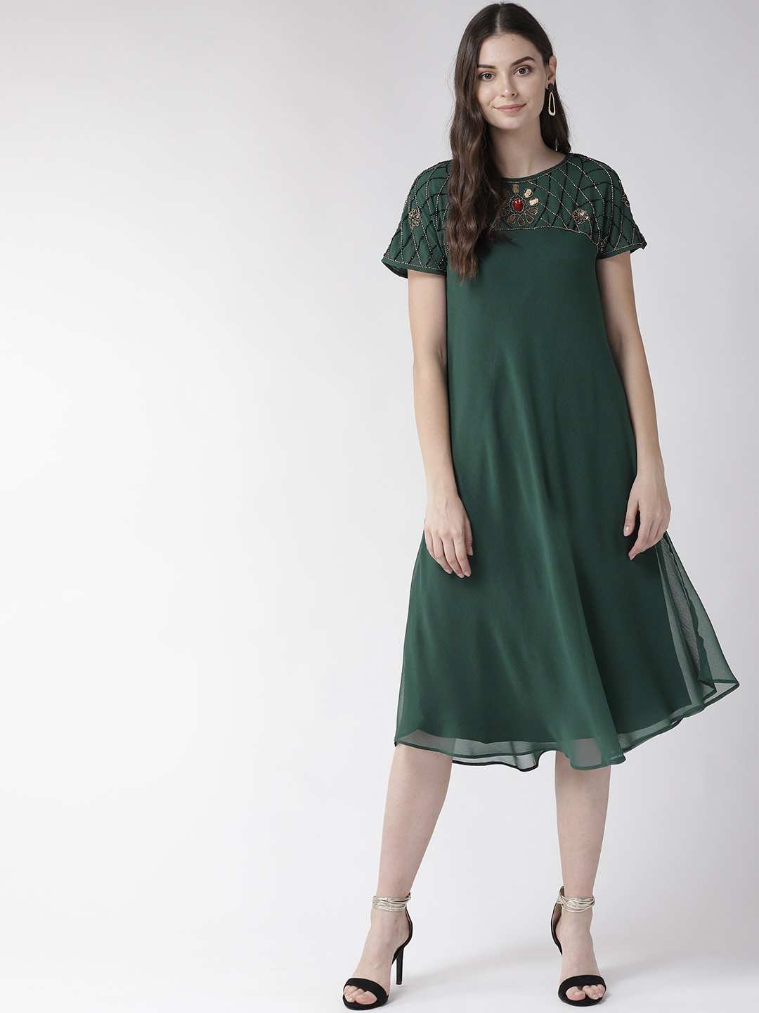 

Antheaa Women Green A-Line Dress with Embellished Detail