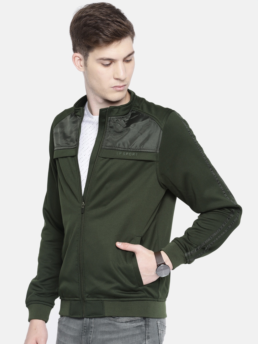 

Louis Philippe Sport Men Olive Green Solid Bomber Jacket