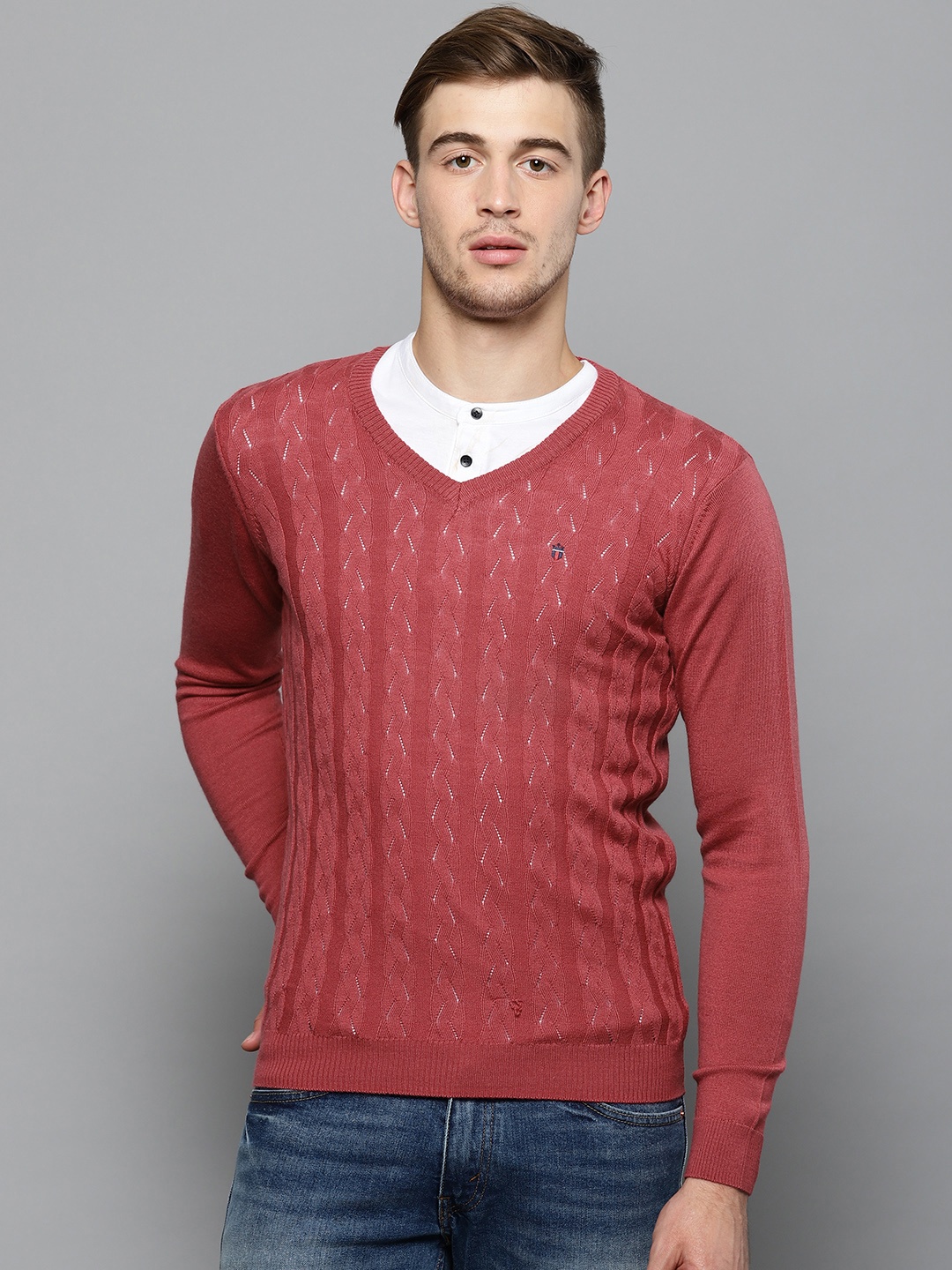 

Louis Philippe Sport Men Pink Self Design Sweater