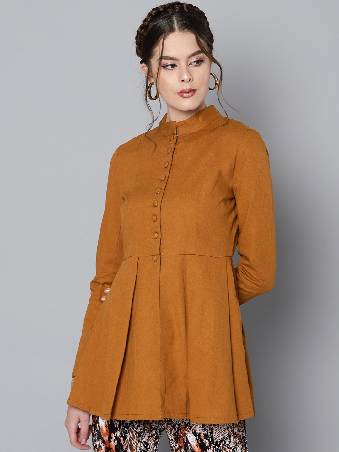 

STREET 9 Women Mustard Brown Peplum Solid Tailored Jacket