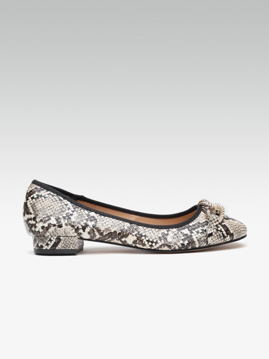 

DOROTHY PERKINS Women Off White & Coffee Brown Snakeskin Print Ballerinas
