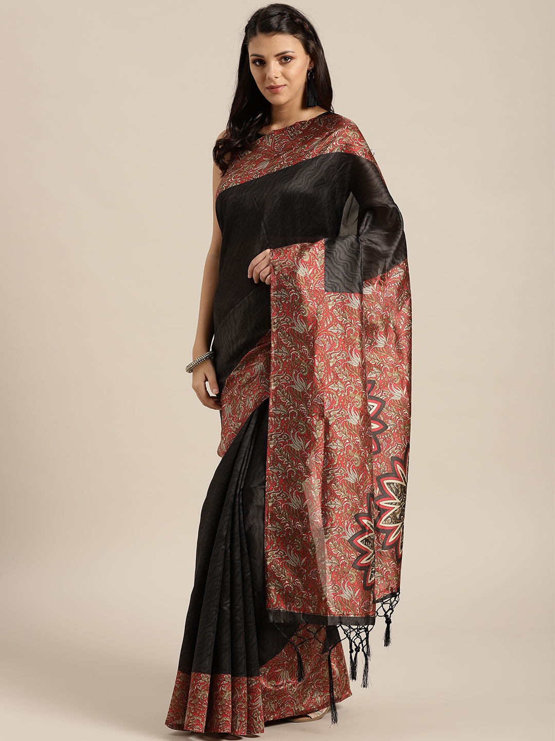 

Saree mall Black & Red Printed Saree