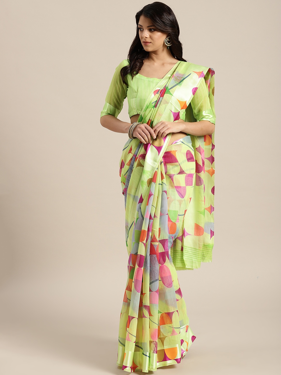 

Saree mall Green & Pink Printed Saree