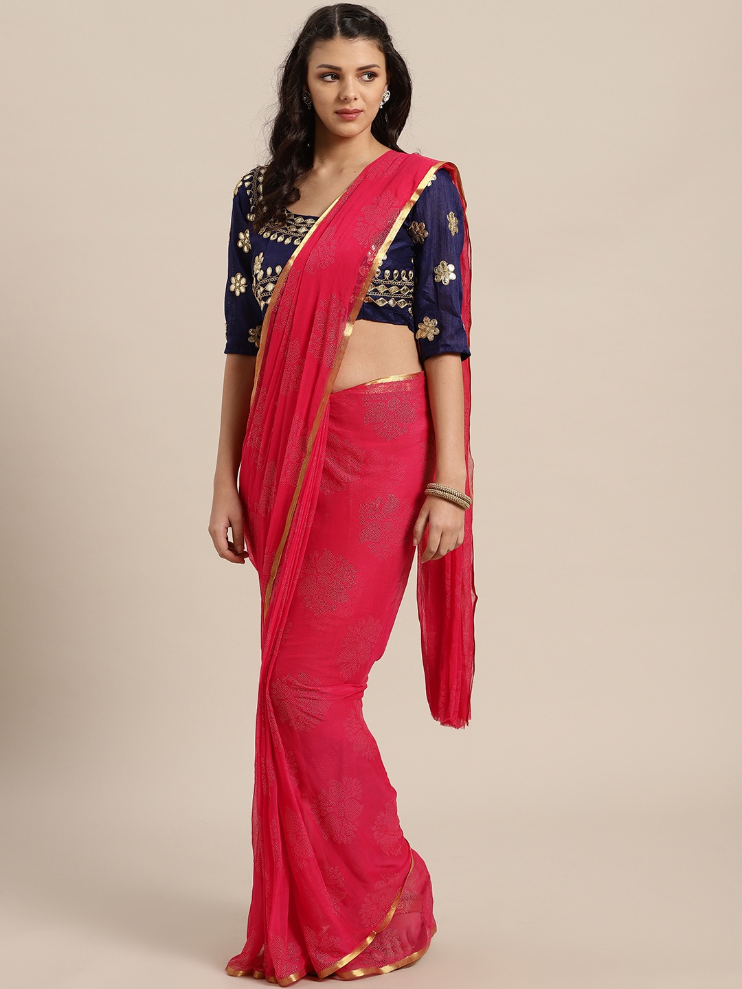 

Saree mall Pink & Golden Embellished Saree