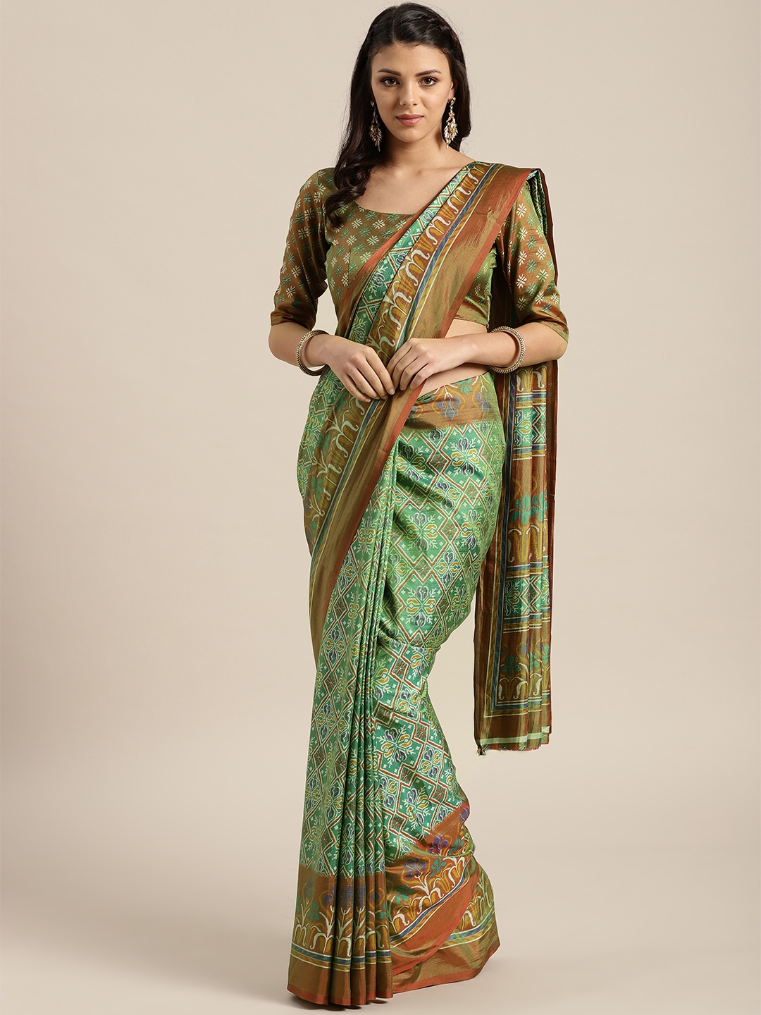 

Saree mall Green & Brown Printed Saree