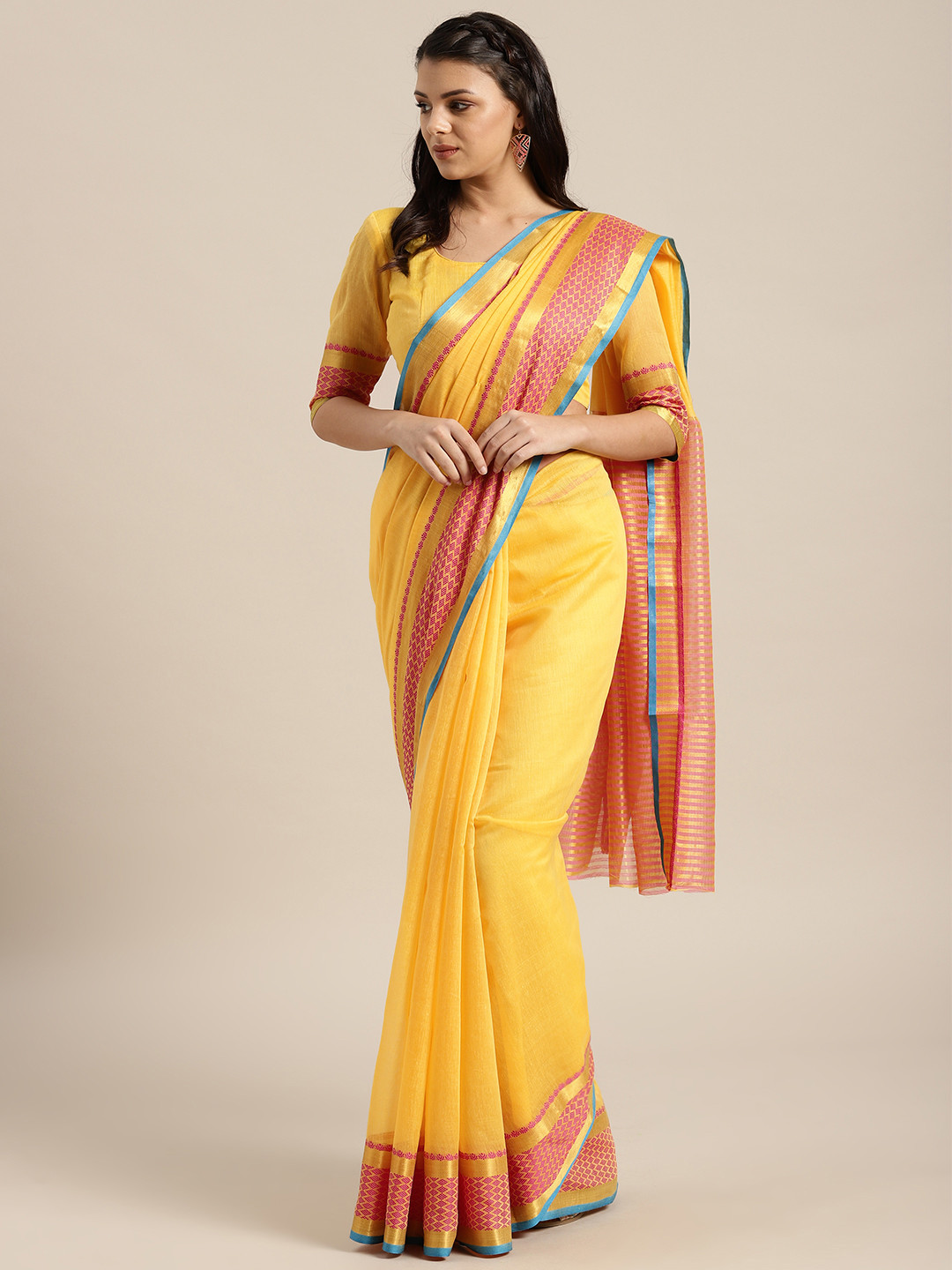 

Saree mall Yellow Solid Saree