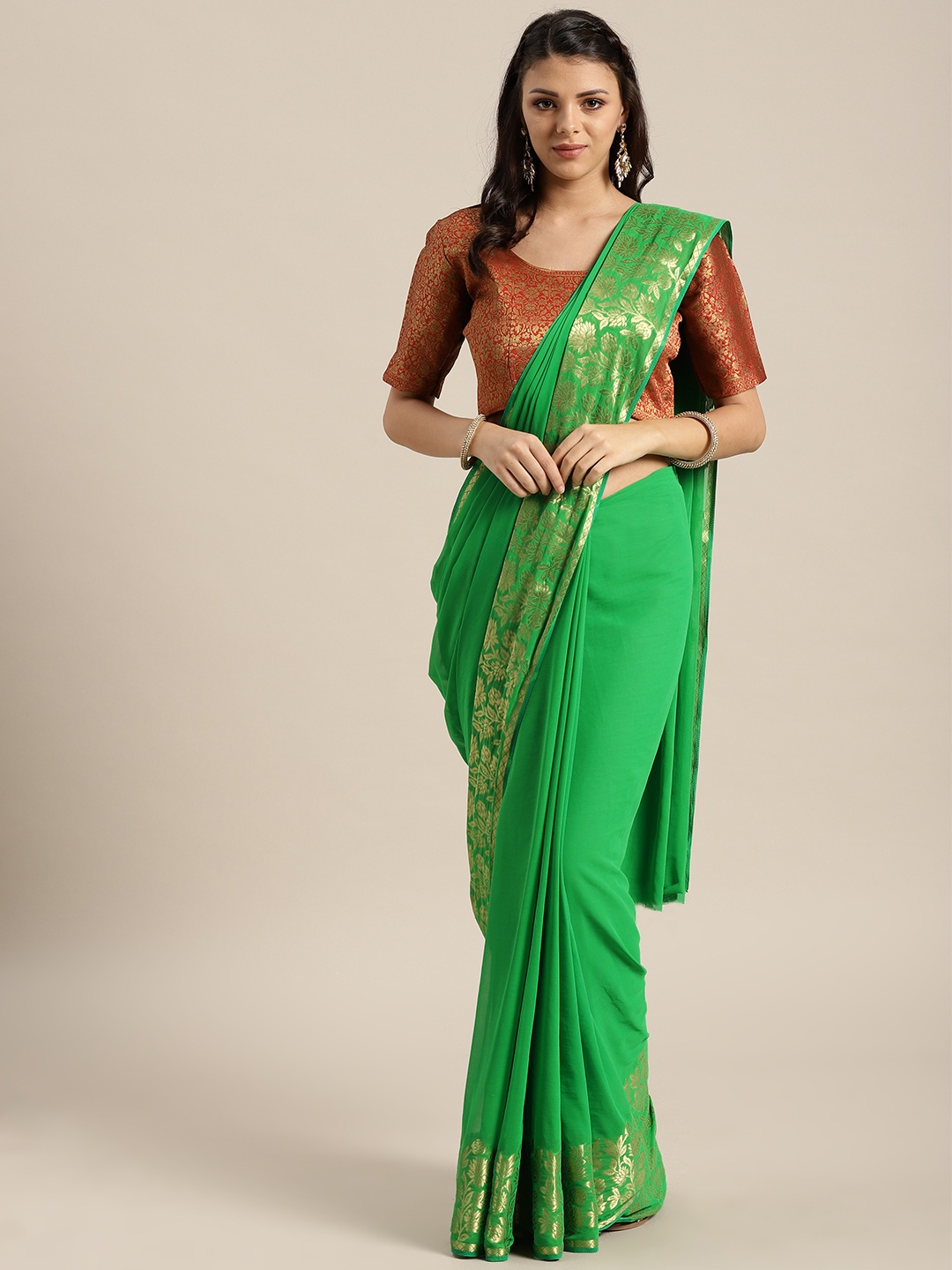 

Saree mall Green Solid Saree