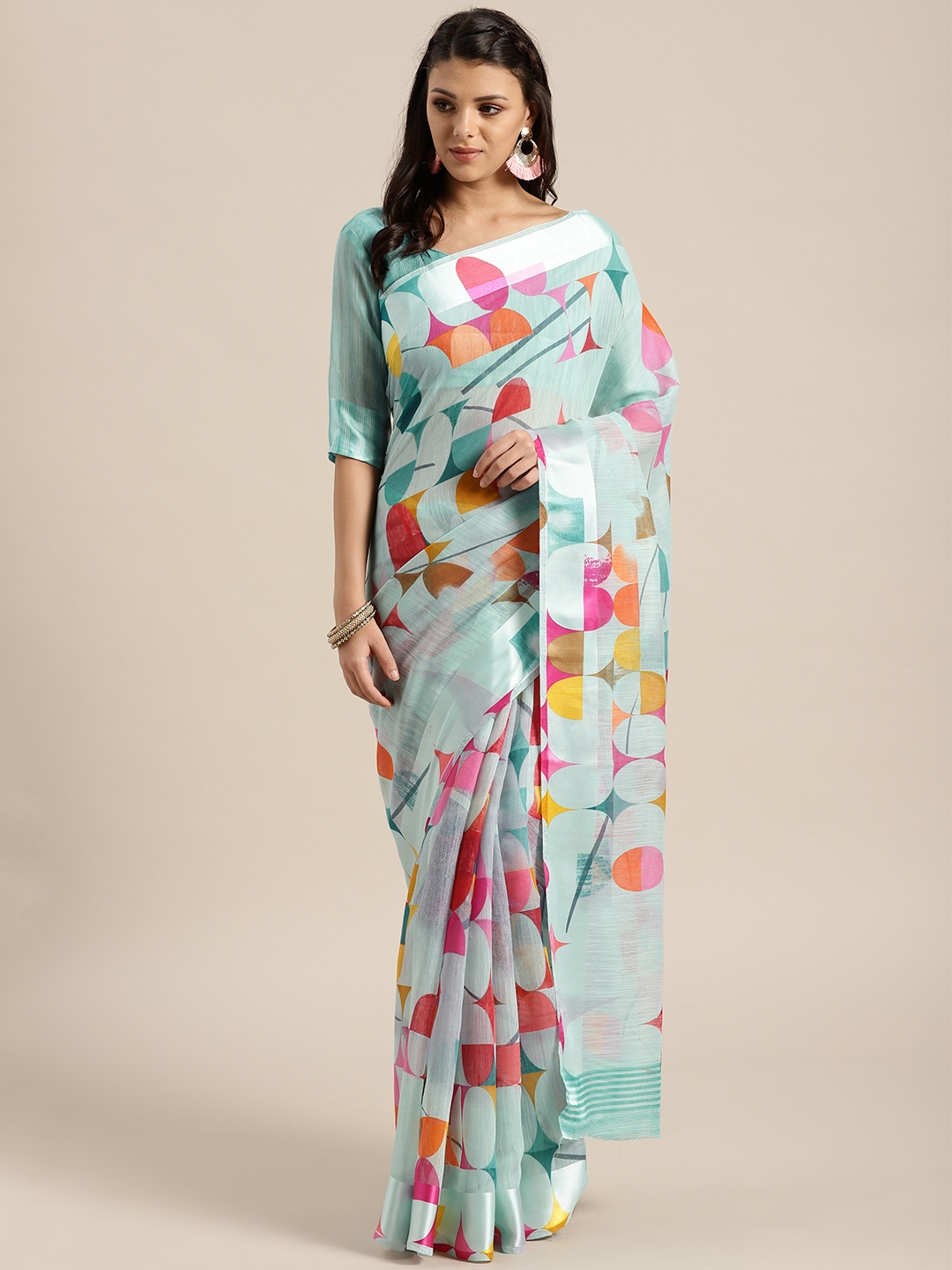 

Saree mall Blue & Pink Printed Saree