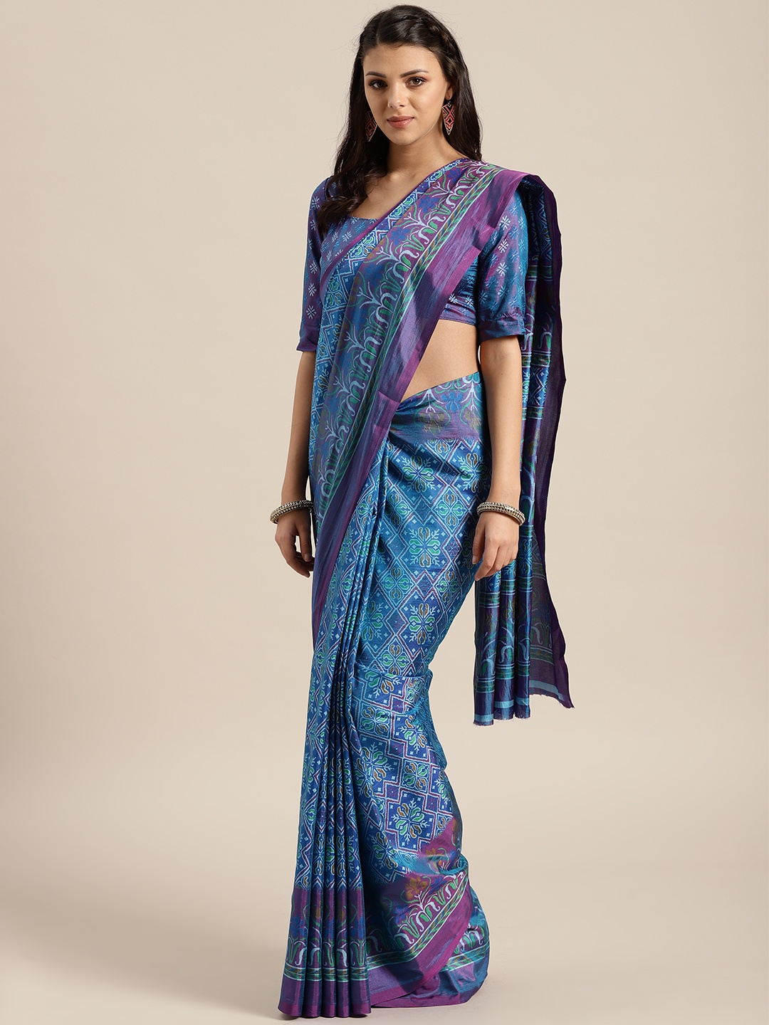 

Saree mall Blue & Green Printed Saree