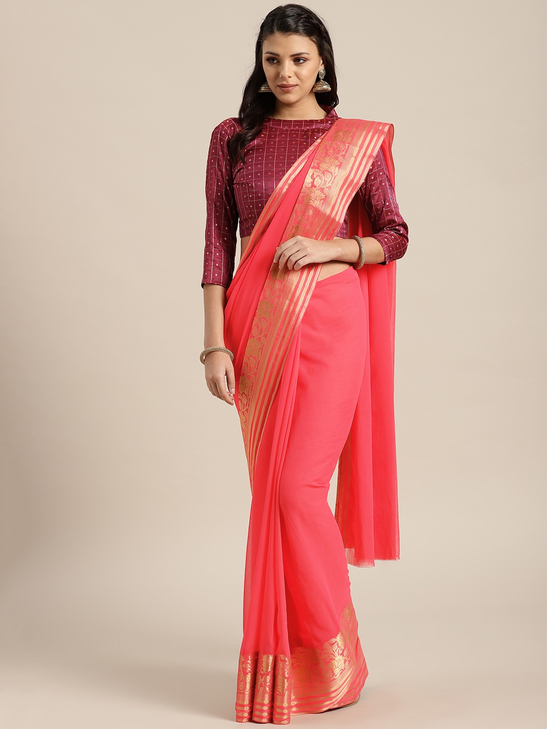 

Saree mall Pink Solid Saree