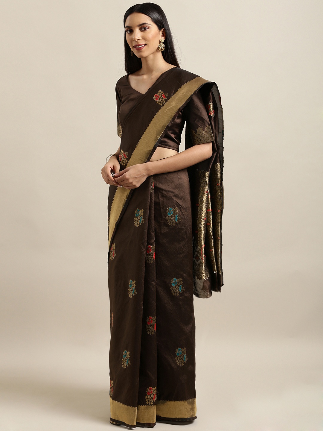 

Kvsfab Brown Woven Design Silk Cotton Saree