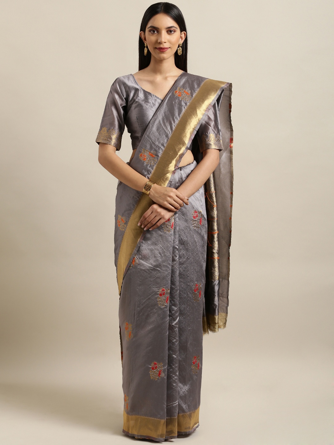 

Kvsfab Grey Woven Design Silk Cotton Saree