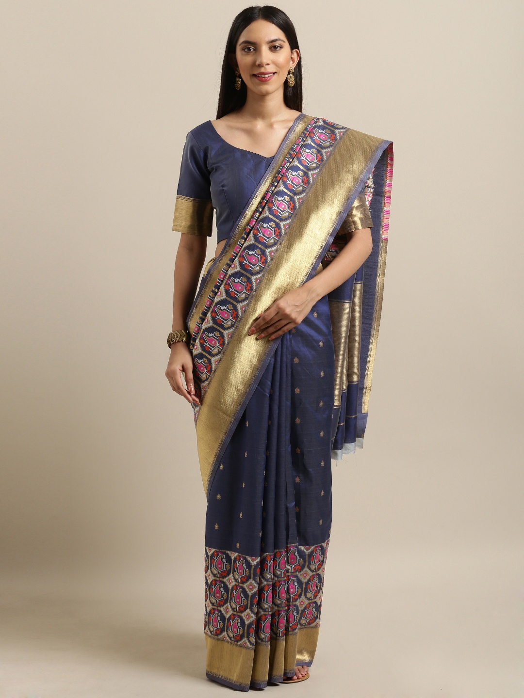 

Kvsfab Navy Blue Woven Design Silk Blend Saree