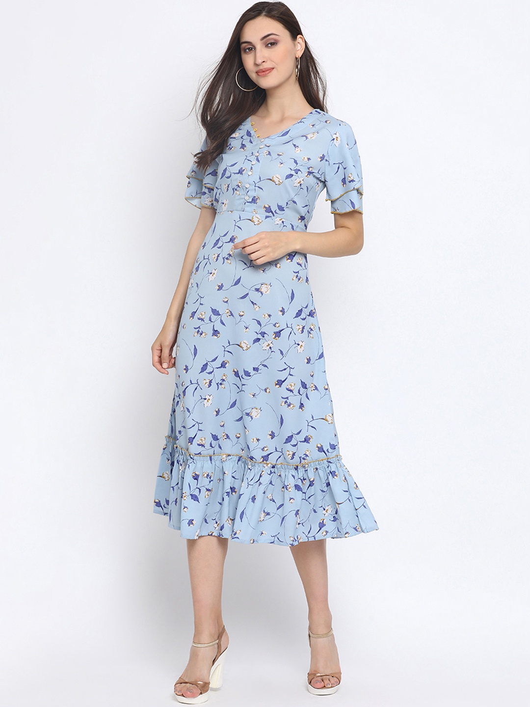 

Azira Women Blue Printed A-Line Dress