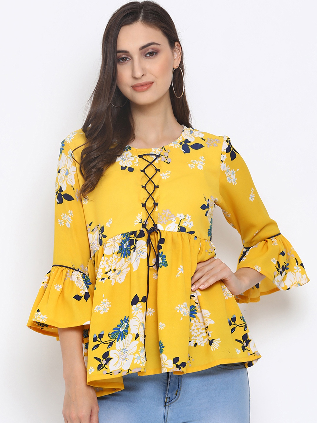 

Azira Women Yellow Floral Print Empire Top
