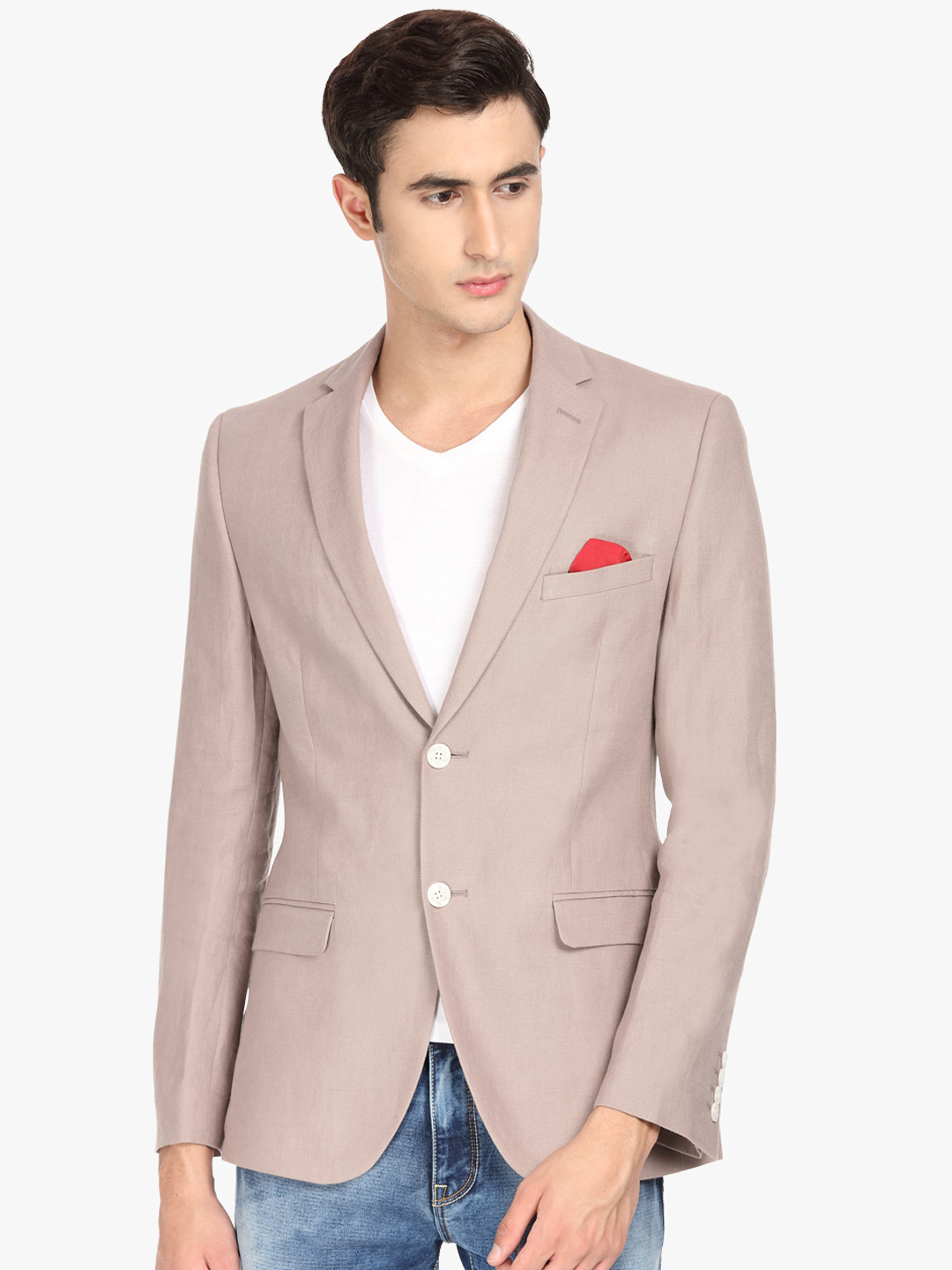

SUITLTD Men Taupe Solid Slim-Fit Single-Breasted Blazer