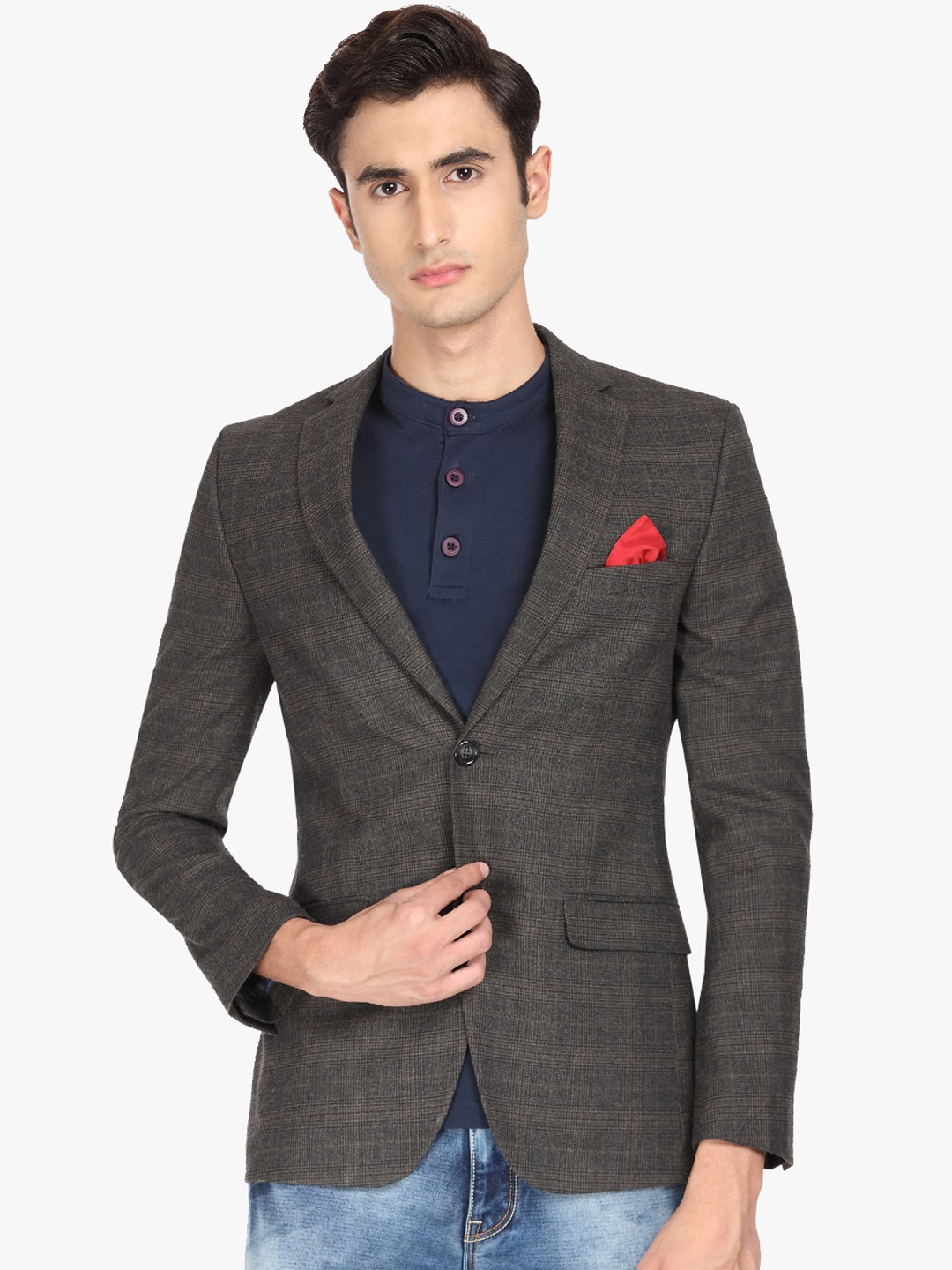 

SUITLTD Men Brown Checked Slim-Fit Single-Breasted Blazer