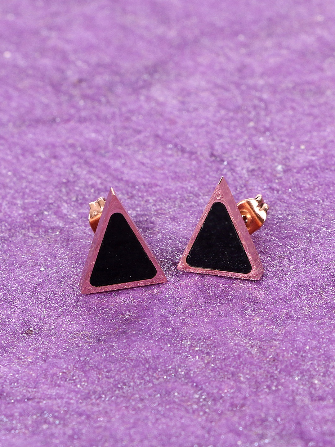 

E2O Gold-Plated Triangular Studs, Black