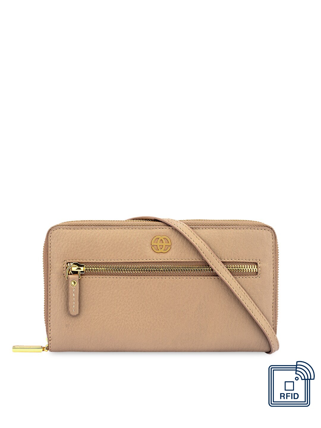 

Eske Women Beige Solid Leather Zip Around Wallet
