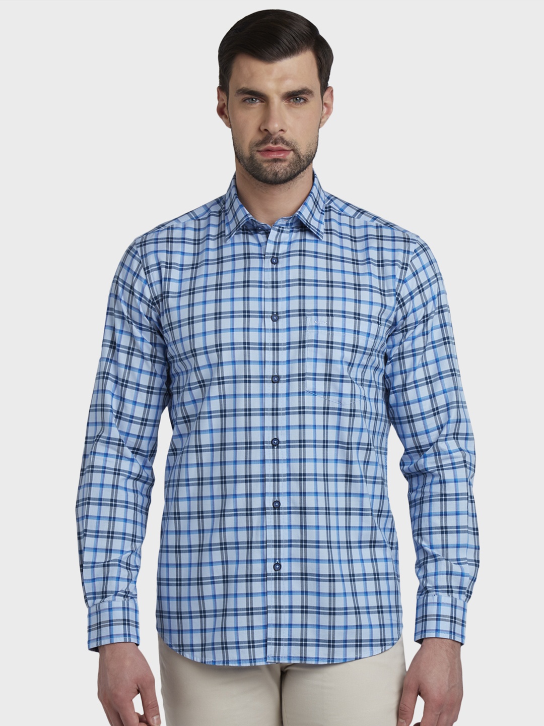 

ColorPlus Men Blue Tailored Fit Checked Casual Shirt