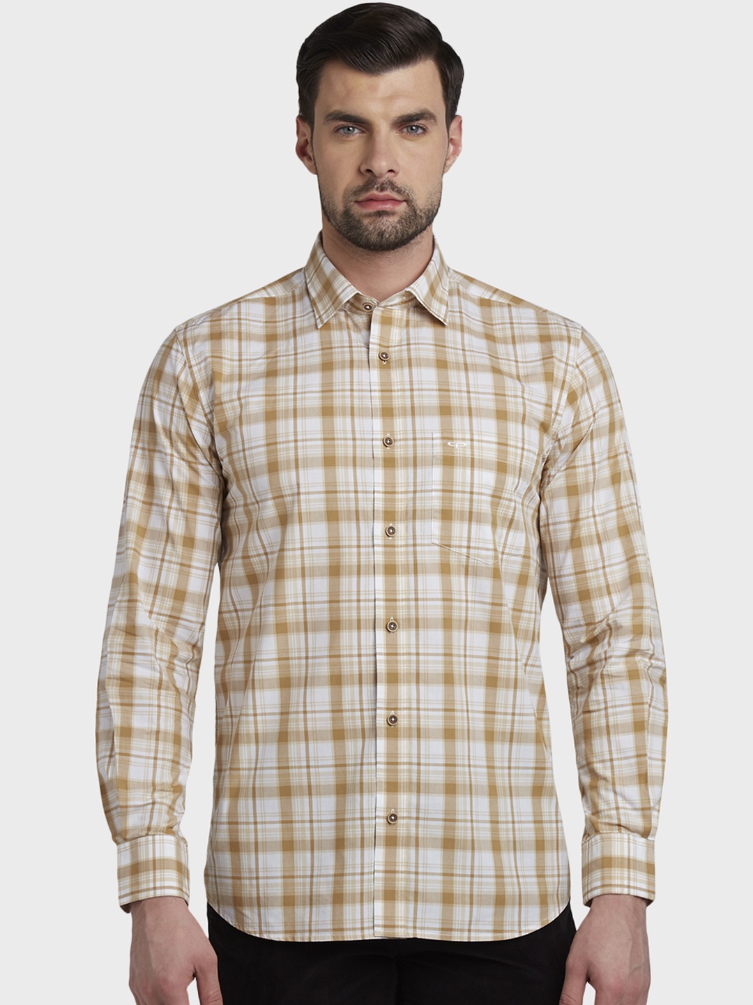 

ColorPlus Men Brown Tailored Fit Checked Casual Shirt