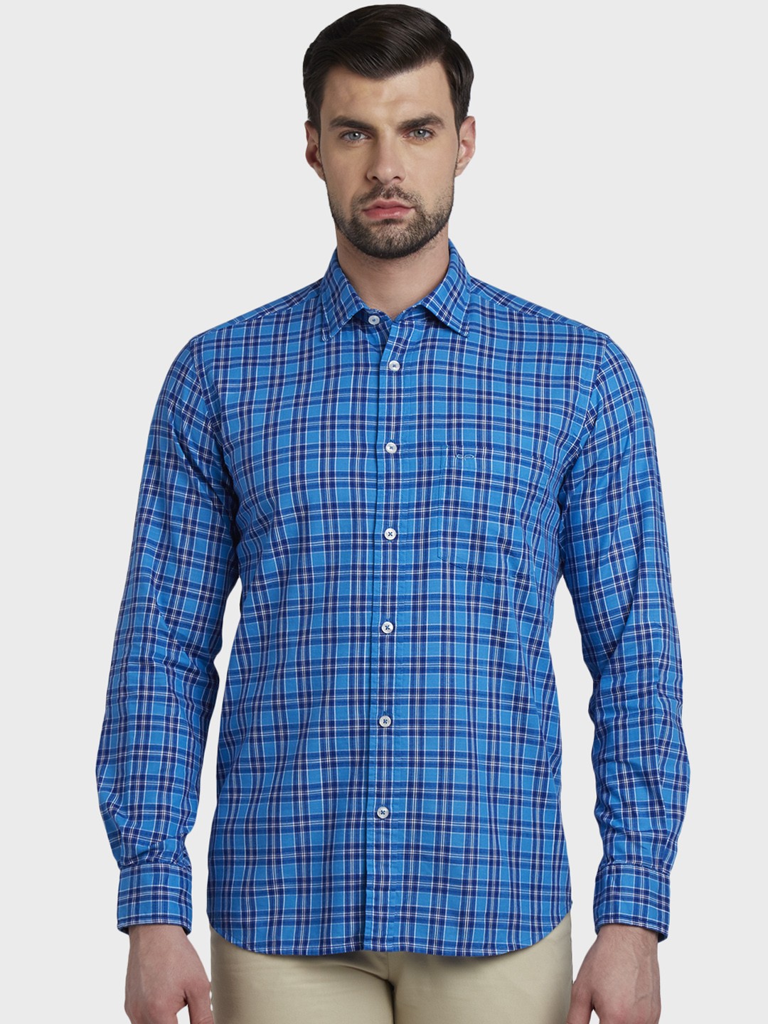 

ColorPlus Men Blue Tailored Fit Checked Casual Shirt