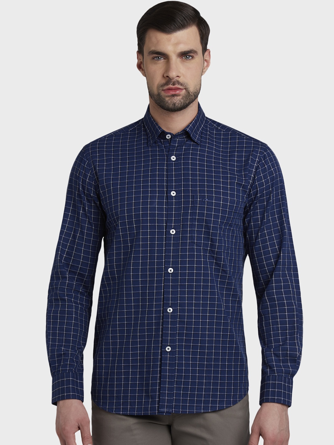 

ColorPlus Men Blue Tailored Fit Checked Casual Shirt