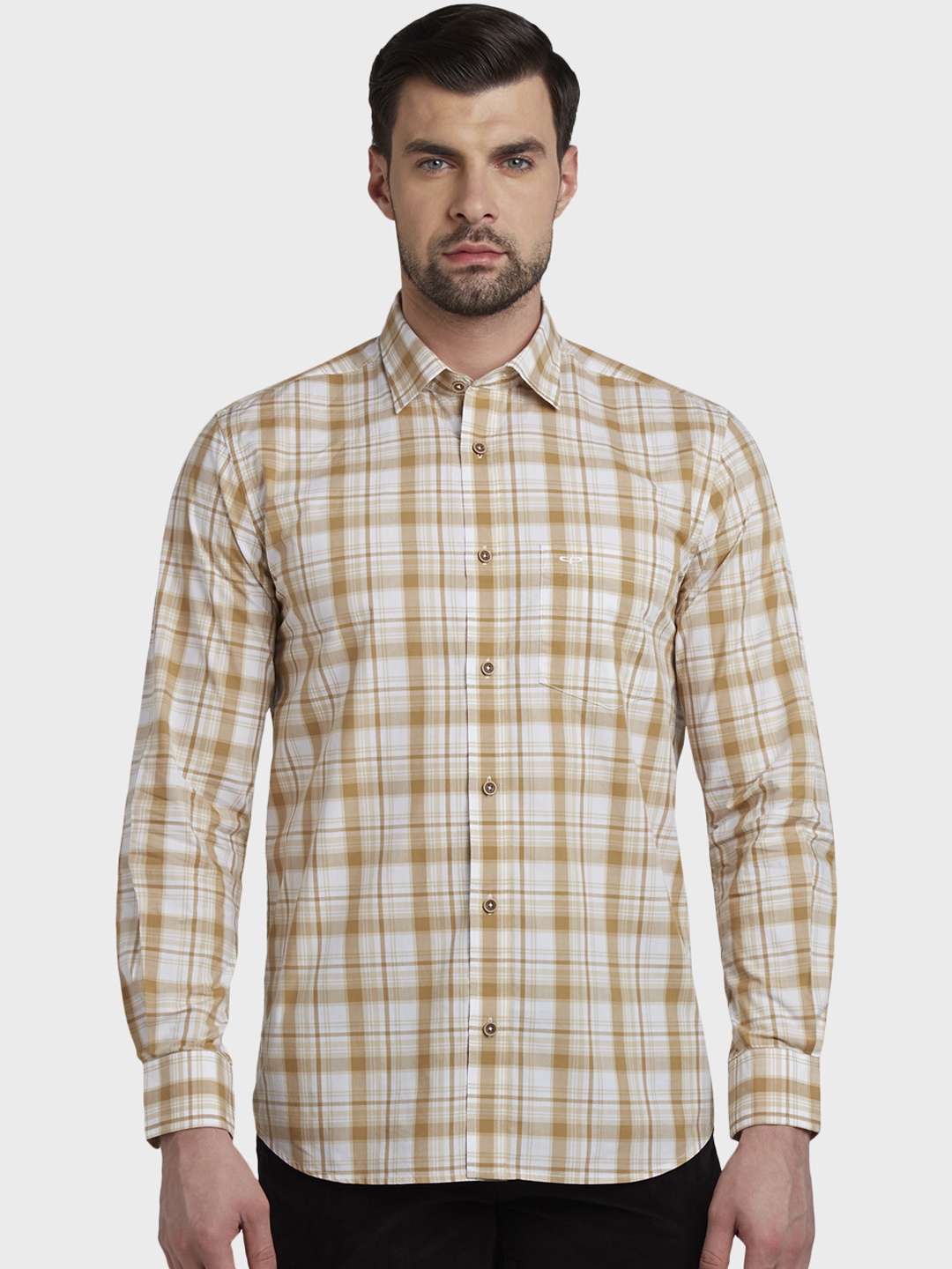 

ColorPlus Men Brown Tailored Fit Checked Casual Shirt