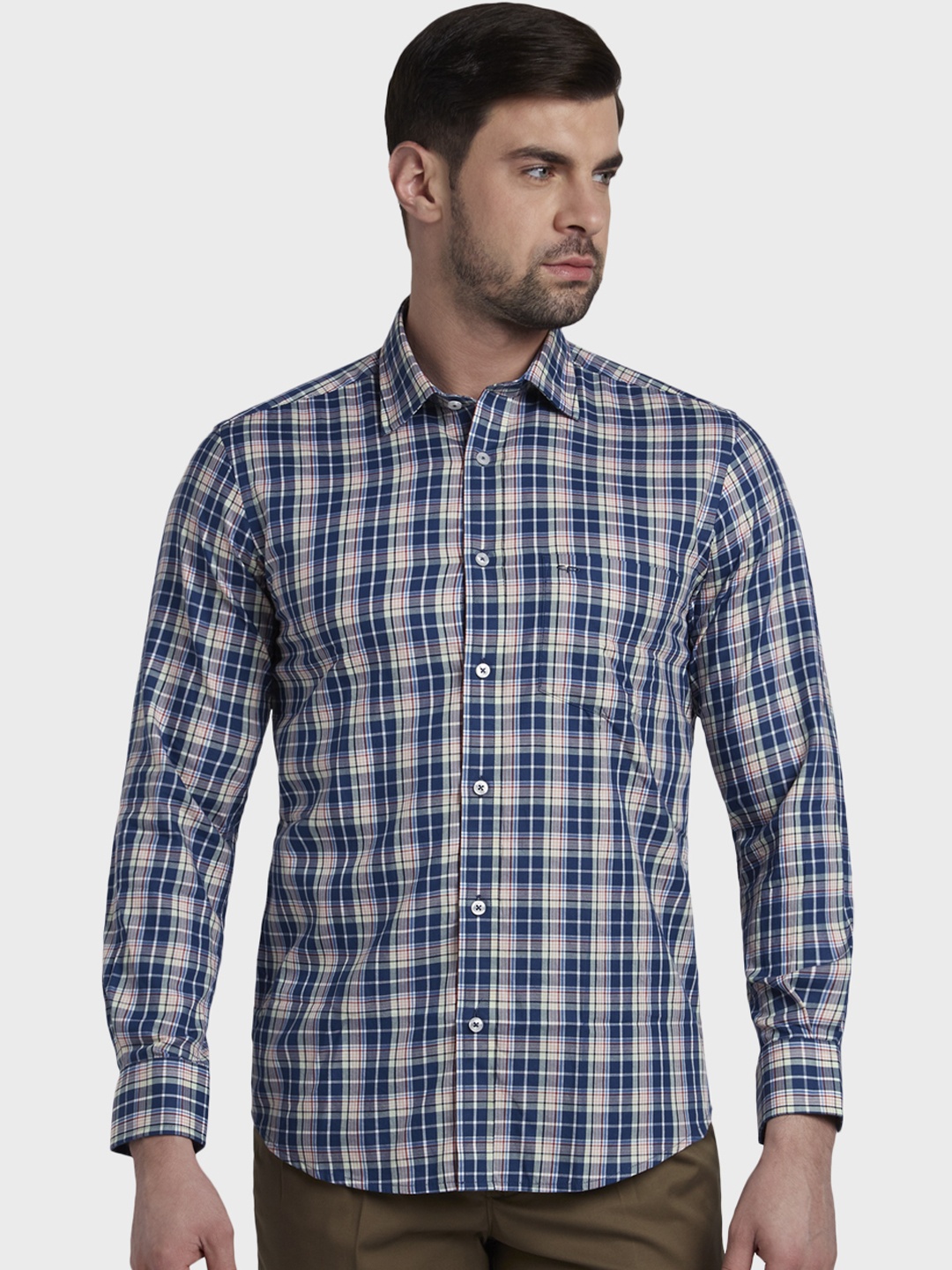 

ColorPlus Men Blue Tailored Fit Checked Casual Shirt
