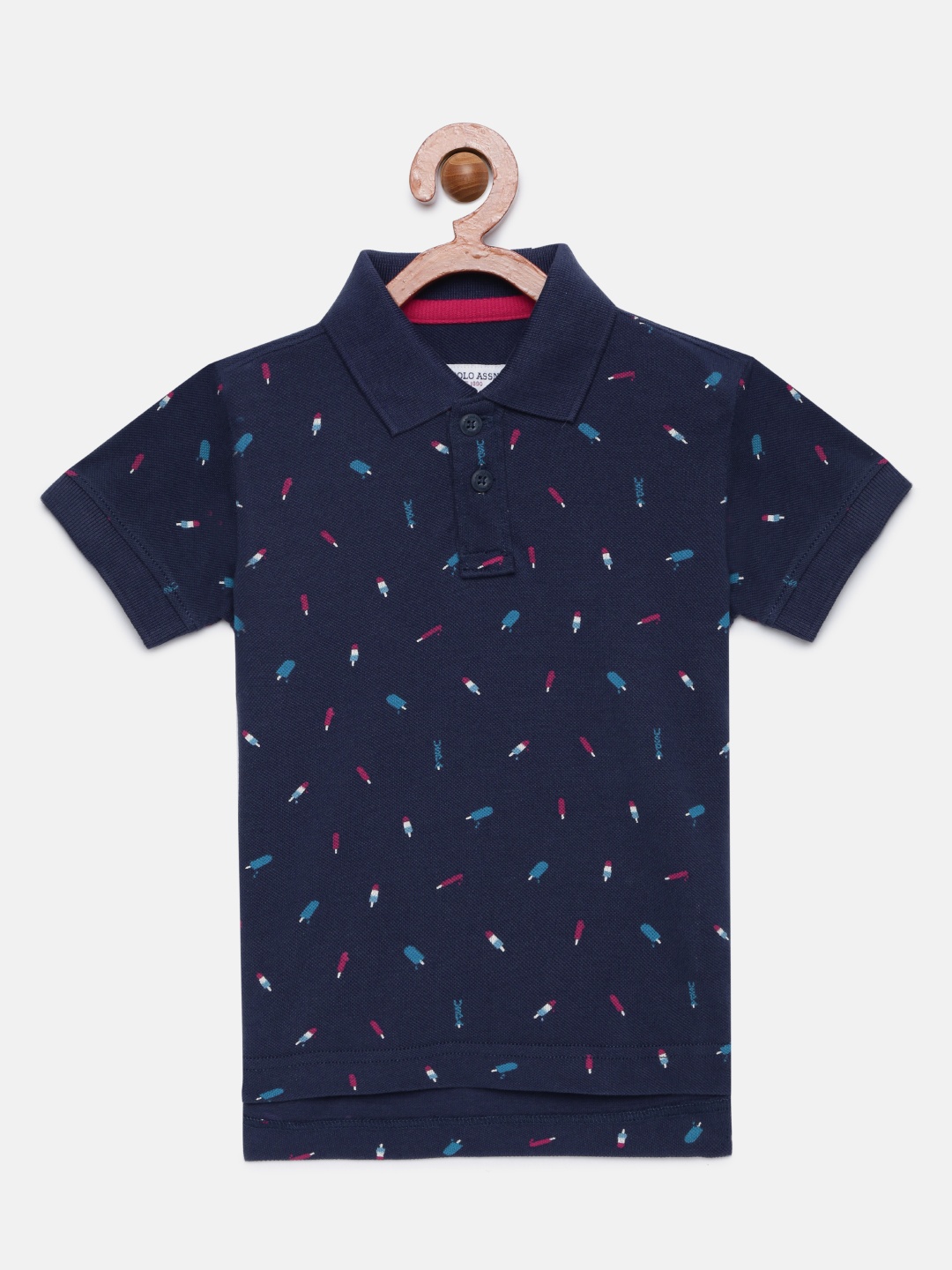 

U.S. Polo Assn. Kids Boys Navy Blue Printed Polo Collar Pure Cotton T-shirt