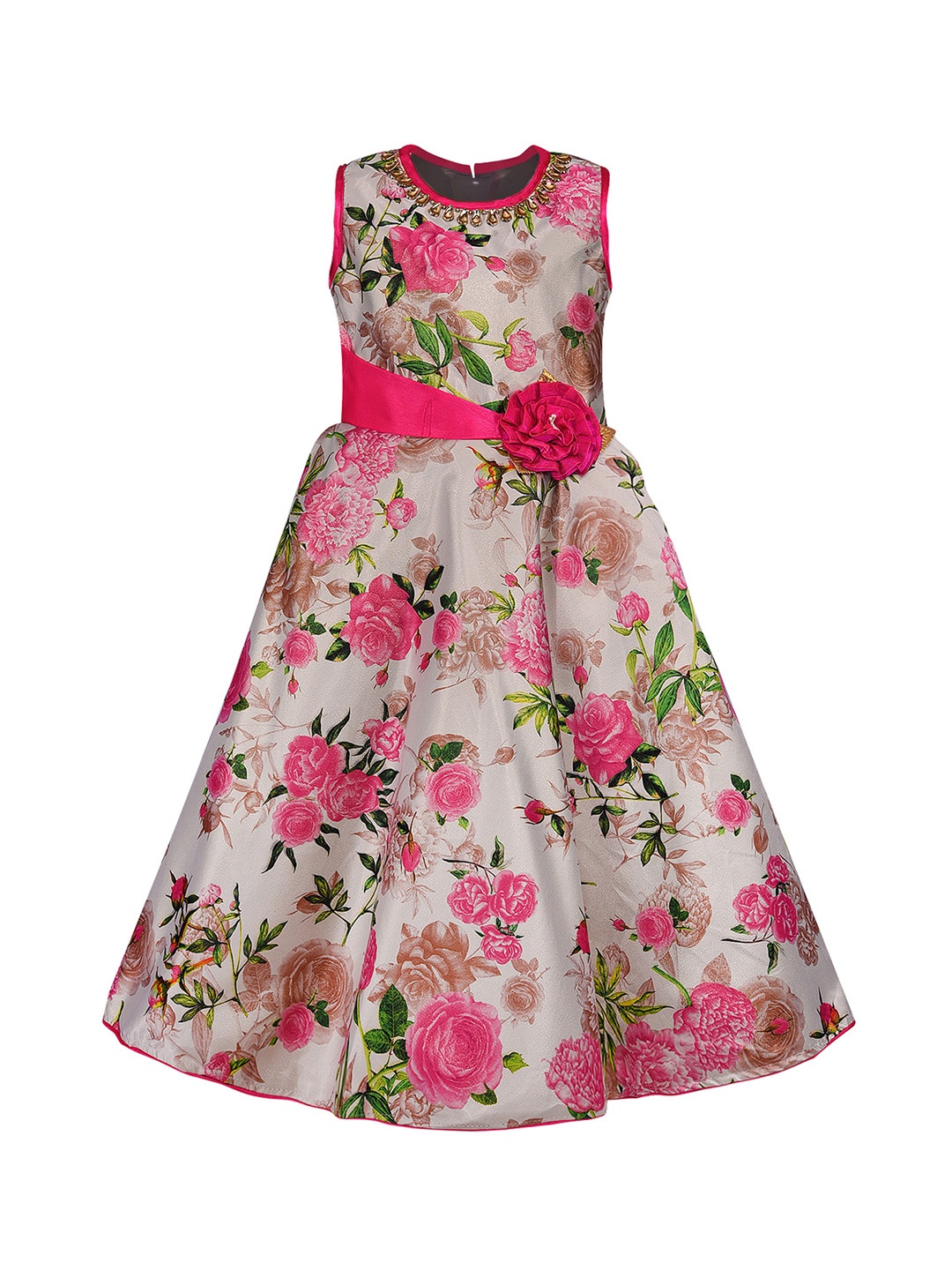 

Wish Karo Girls White & Pink Printed Maxi Dress