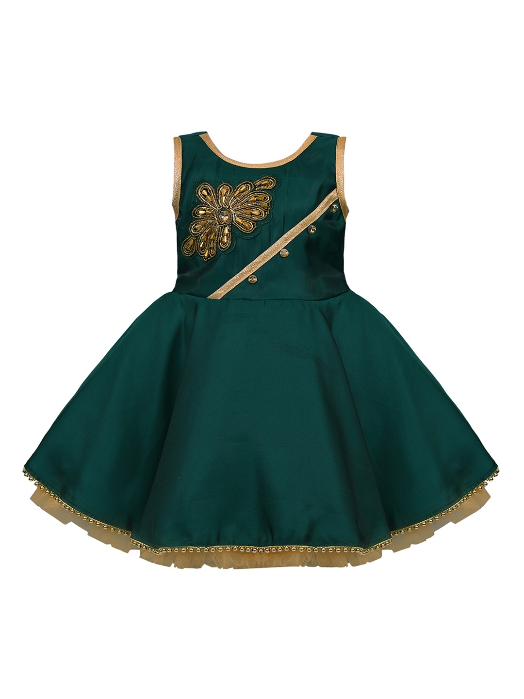 

Wish Karo Girls Green Solid Satin Finish Fit and Flare Dress