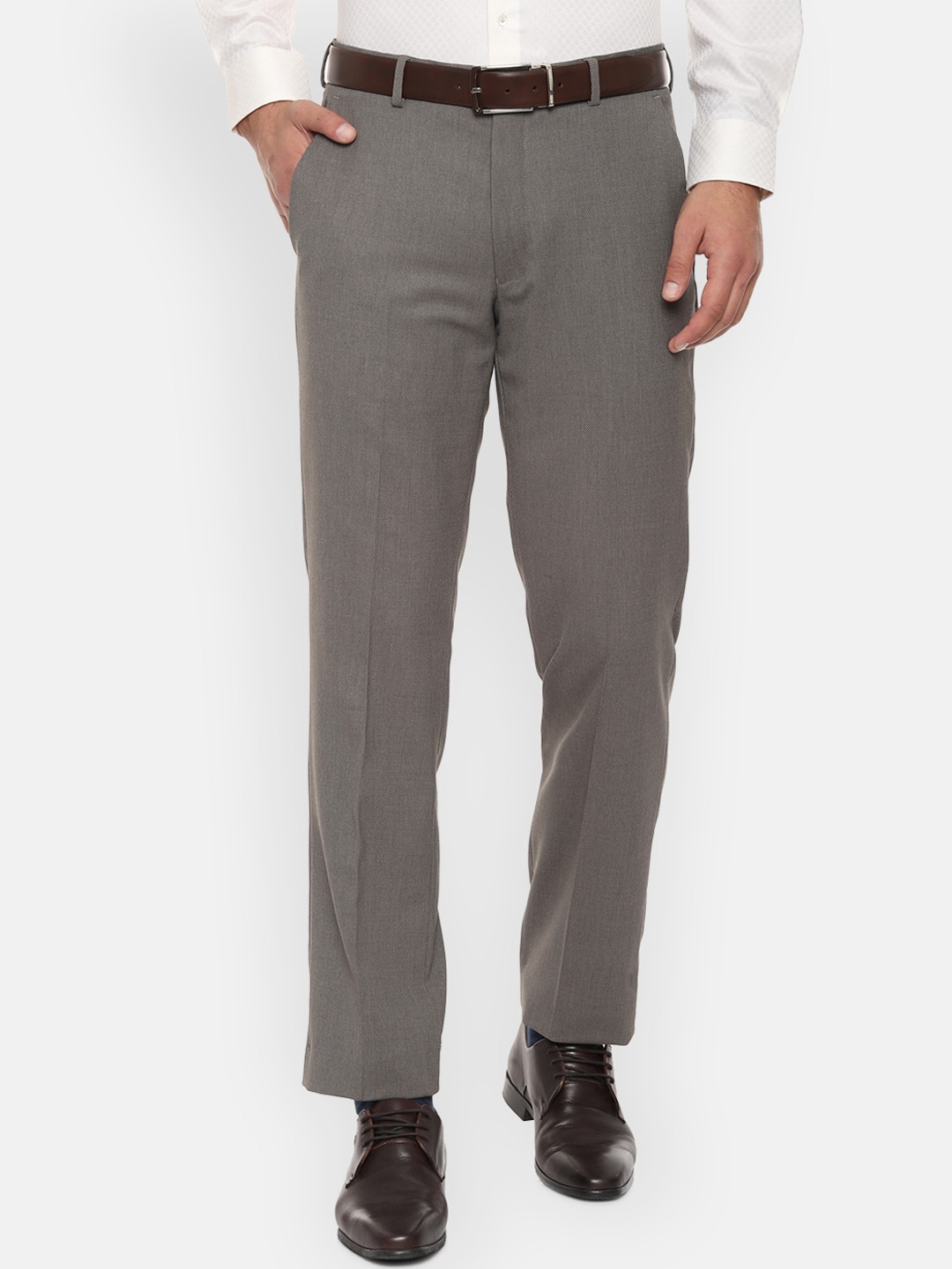 

Louis Philippe Men Grey Regular Fit Solid Formal Trousers