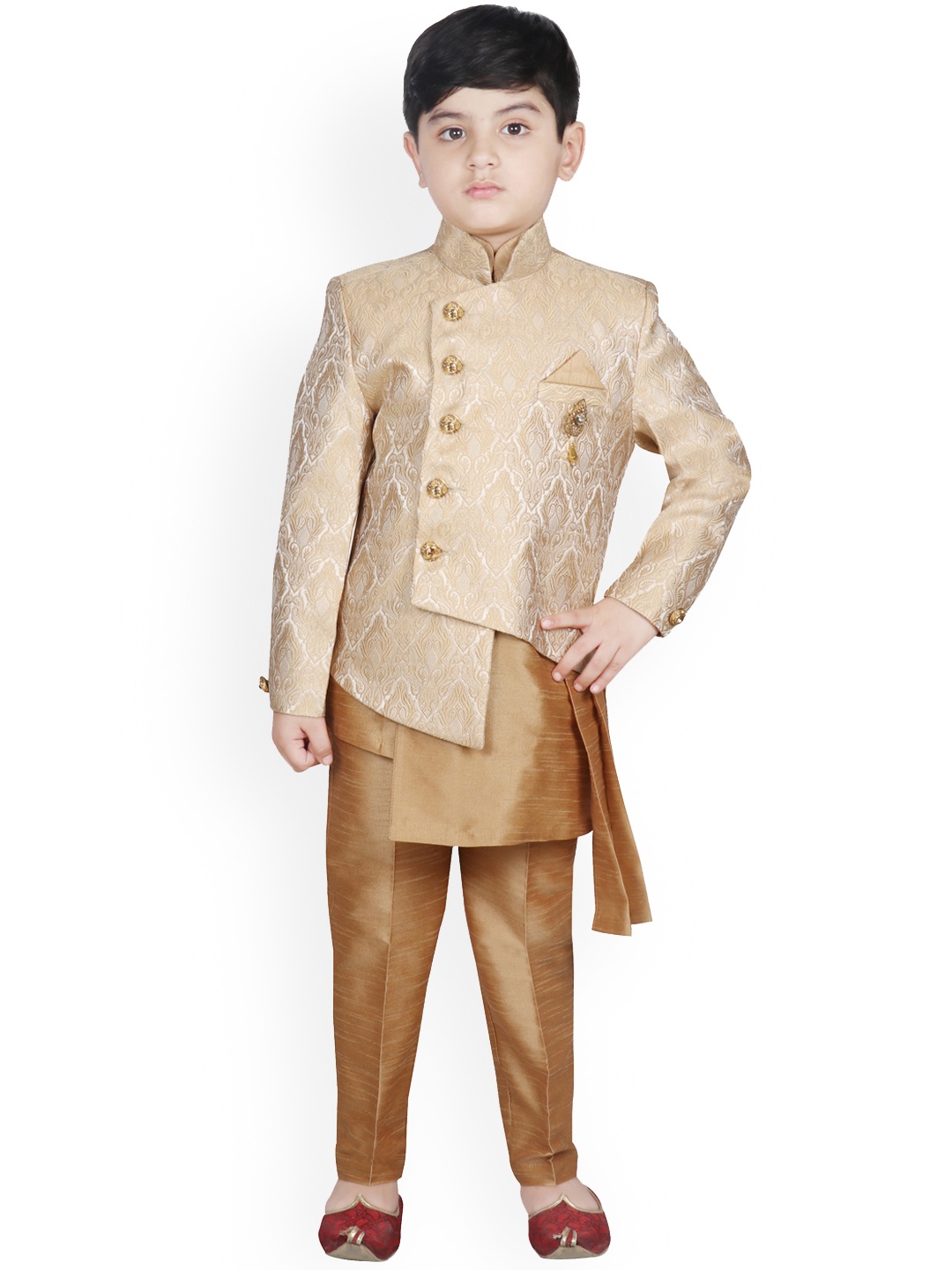 

SG YUVRAJ Boys Gold-Coloured Self Design Kurta with Trousers & Jacket