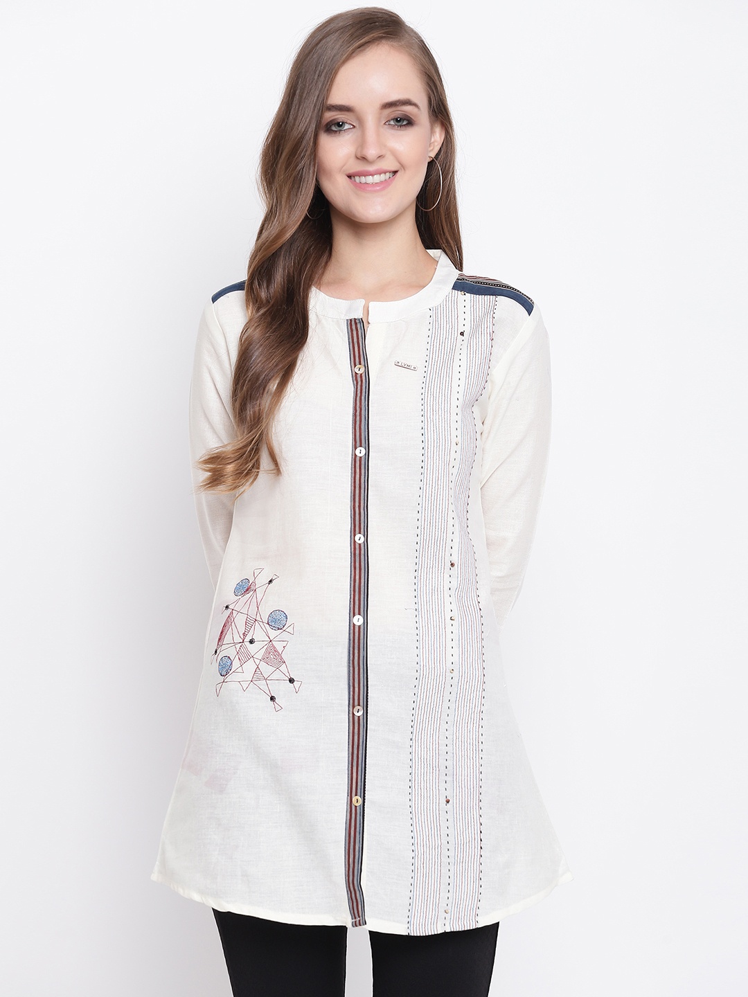 

Kvsfab Women Off-White Embroidered A-Line Kurti