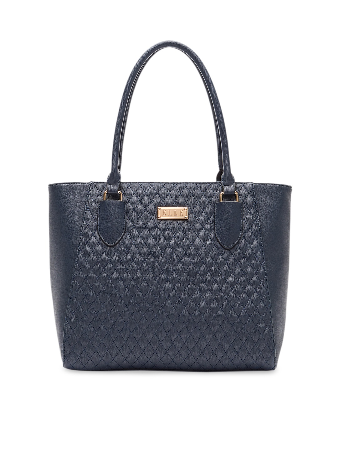 

ELLE Navy Blue Checked Tote Bag