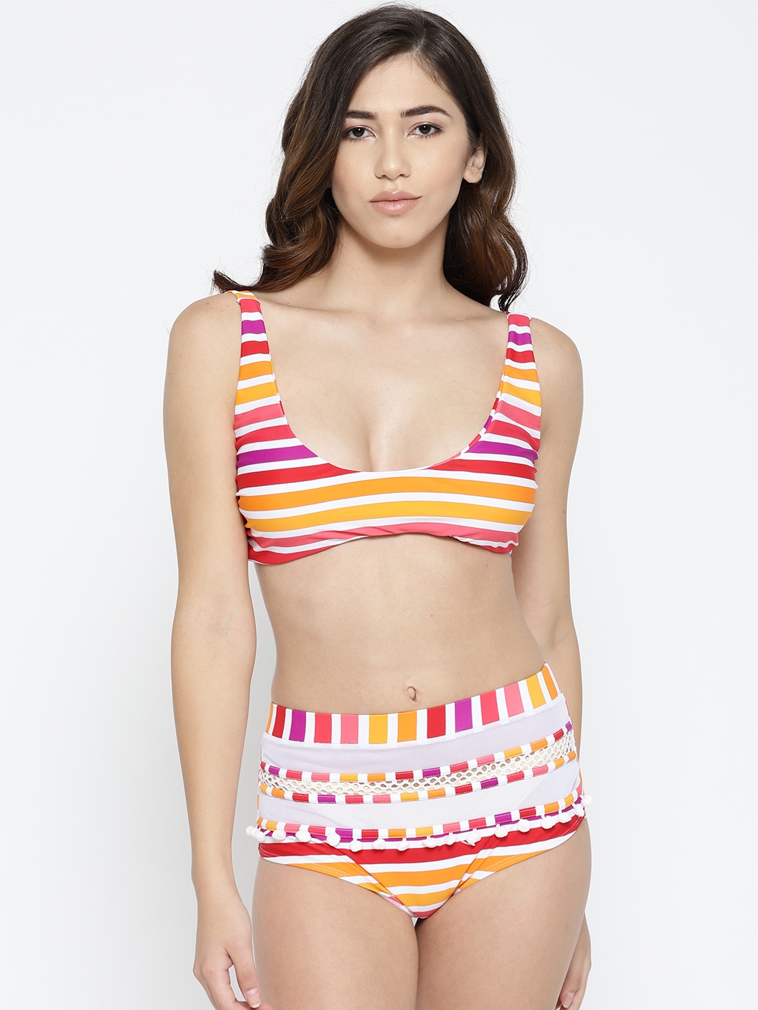 

VOXATI Women Multicoloured Striped Swim Bikini Set bik702, Multi