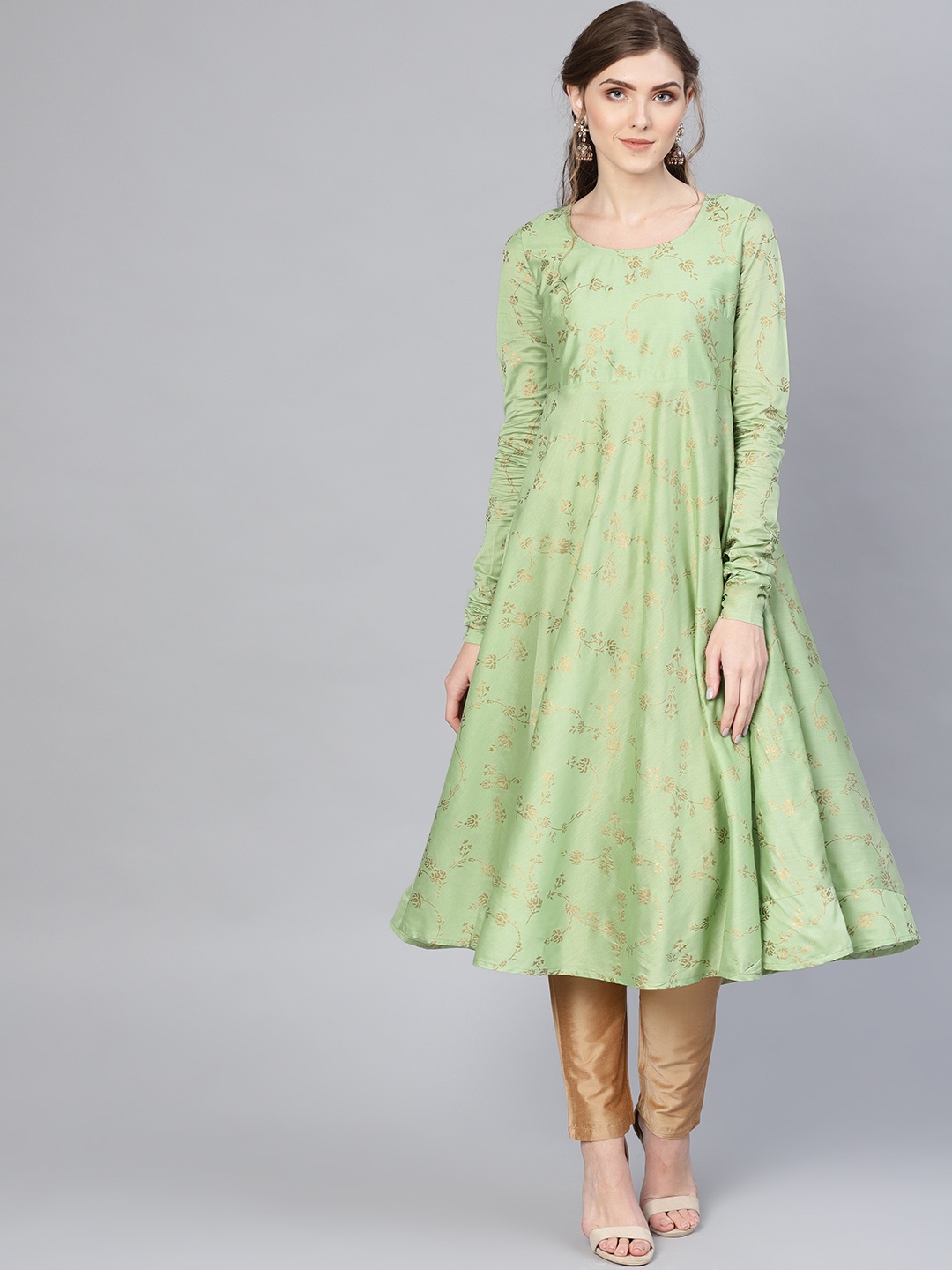 

AKS Women Green & Golden Printed Anarkali Kurta