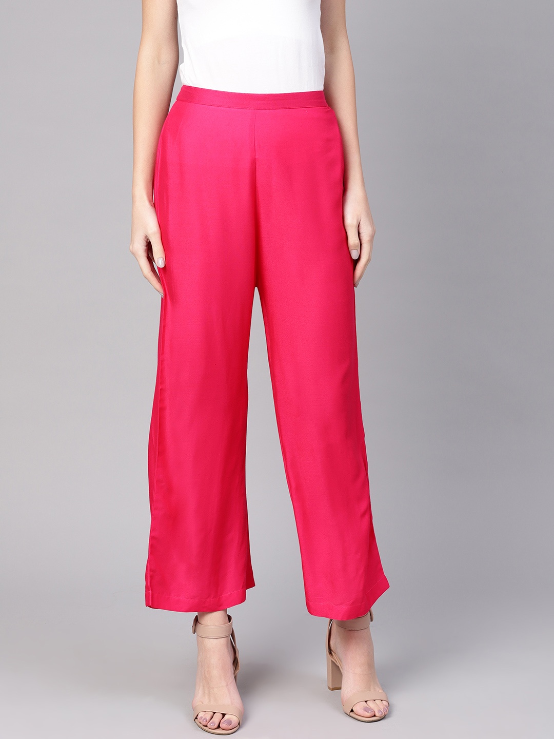 

Pannkh Women Pink Solid Straight Palazzos