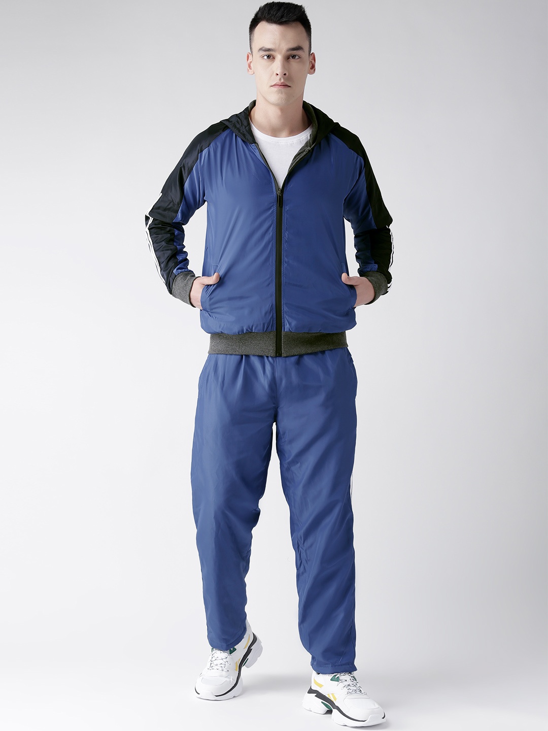 

Chkokko Men Blue & Charcoal Grey Solid Reversible Tracksuit