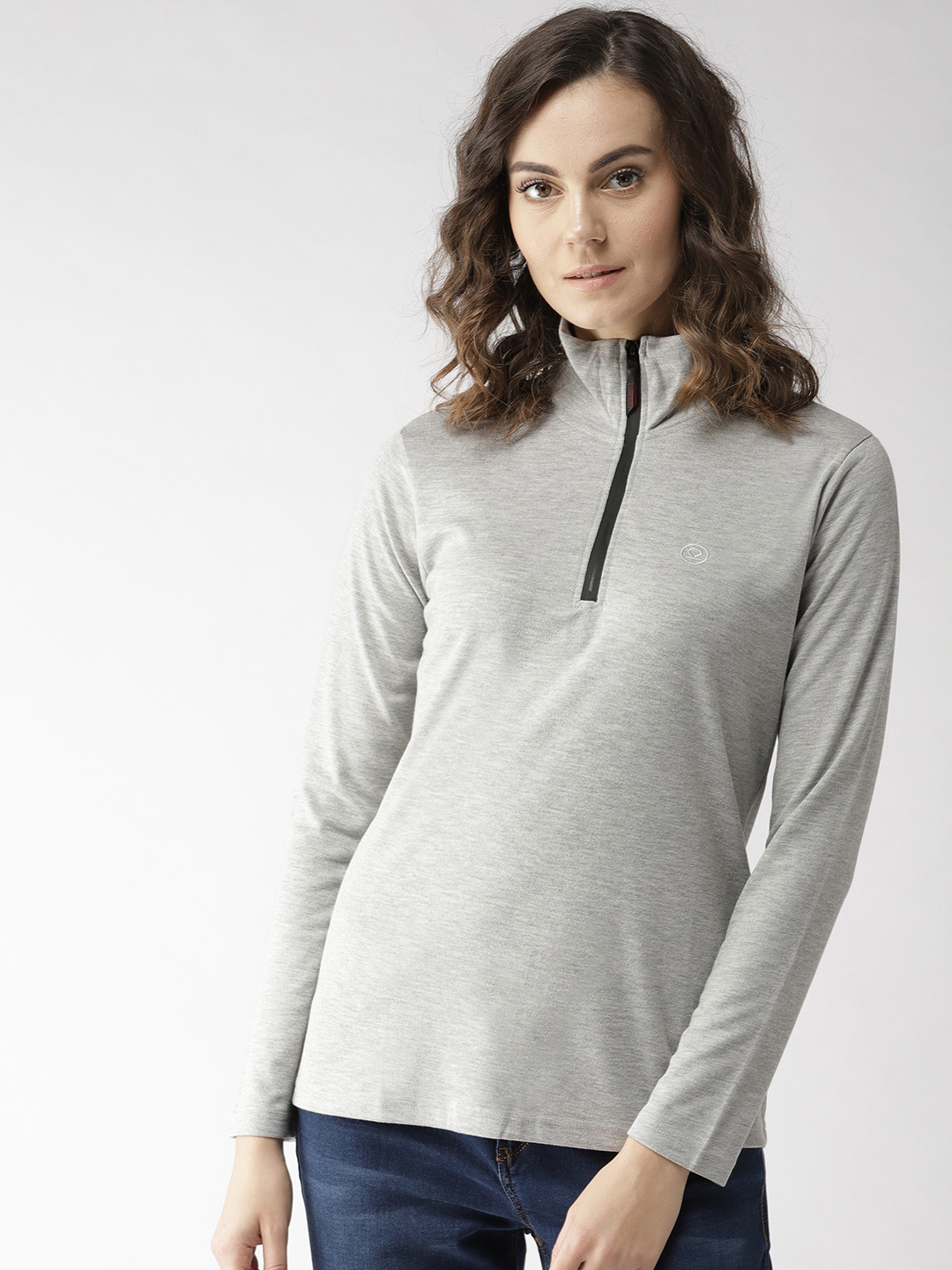 

CHKOKKO Women Grey Melange Solid T-shirt