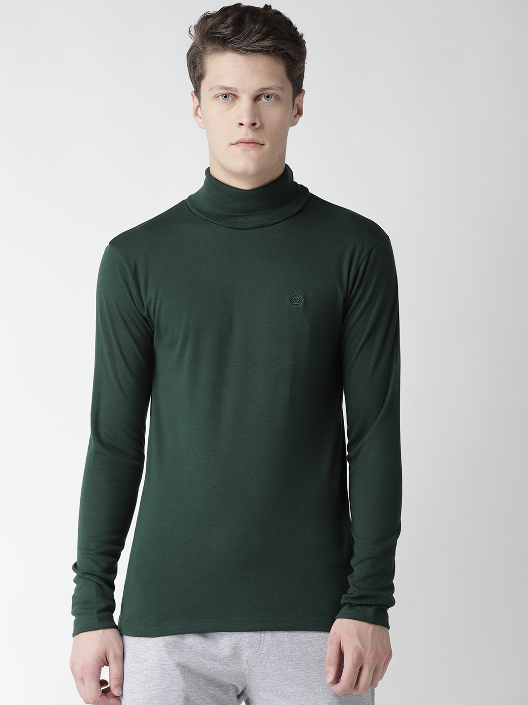 

Chkokko Men Green Solid High Neck T-shirt